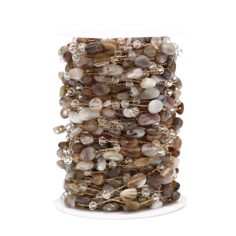 2m Stainless Steel Chain Irregular Gemstone Rosary Beaded Chains