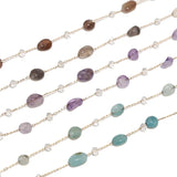 2m Stainless Steel Chain Irregular Gemstone Rosary Beaded Chains