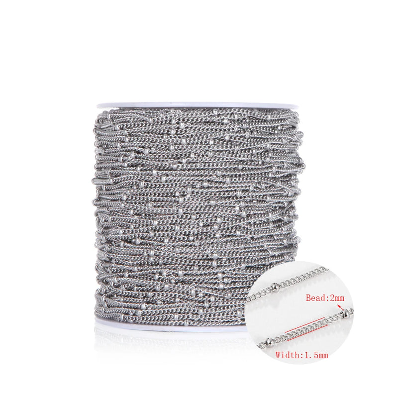2M Stainless Steel Bead Link Chain Necklace DIY Jewelry Making
