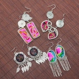 2 Pair Hmong Embroidered Flower Earrings Set Ethnic Bohemian Jewelry Grab Bag