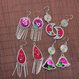 2 Pair Hmong Embroidered Flower Earrings Set Ethnic Bohemian Jewelry Grab Bag