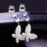 2PC Butterfly Dangle Ear Tunnels Plugs Earrings Gauges Expander Stretcher