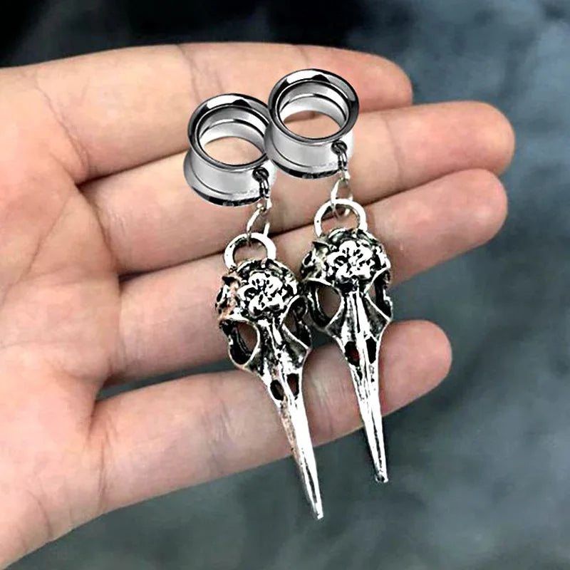 Goth Skull Pendant Ear Plugs Gauges Stainless Steel Stretcher Y2k Jewelry