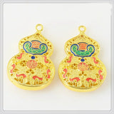 2 PCS 18K Plated Gourd Lucky Pendant Charms for DIY Jewelry Making