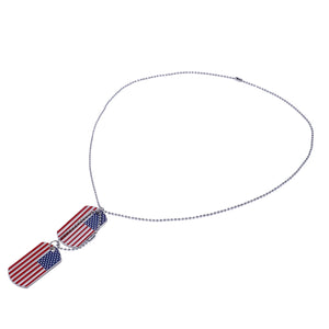 Red and Stripes American Flag Double Dog Tag Necklace for Men