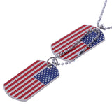 Red and Stripes American Flag Double Dog Tag Necklace for Men