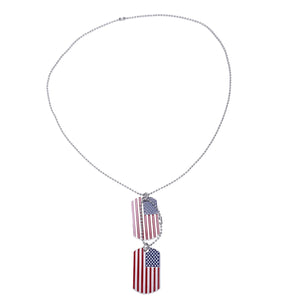 Alloy Pendant Necklace Red and Stripes American Flag Double Dog Tag