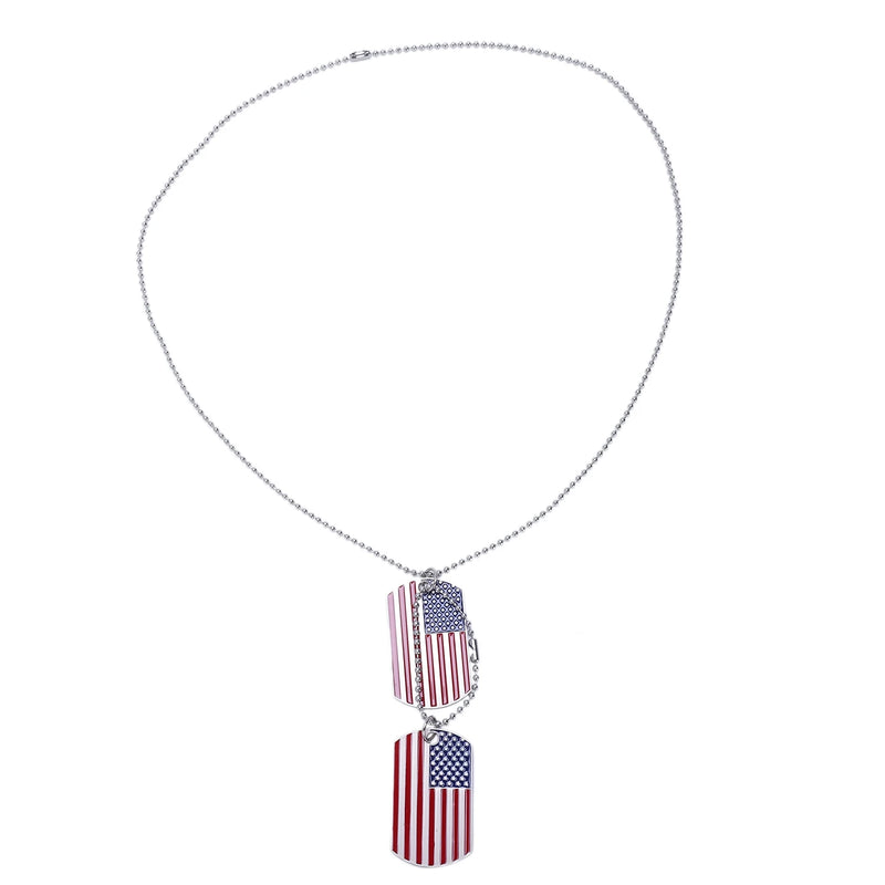 Alloy Pendant Necklace Red and Stripes American Flag Double Dog Tag