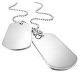 2 PCS Silver Double Dog Tag Plate Biker Necklace