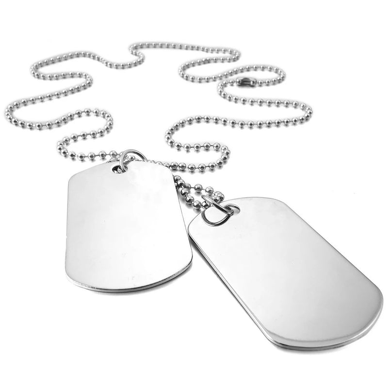 2 PCS Silver Double Dog Tag Plate Biker Necklace