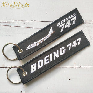 2 PCS Embroidery Boeing 747 Trinket Keychain Phone Strap Aviation Key Chain