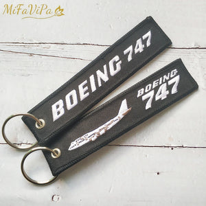 2 PCS Embroidery Boeing 747 Trinket Keychain Phone Strap Aviation Key Chain