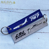 Gray Embroidery Boeing 767 Trinket Keychain Aviation Key Chain Men Gift
