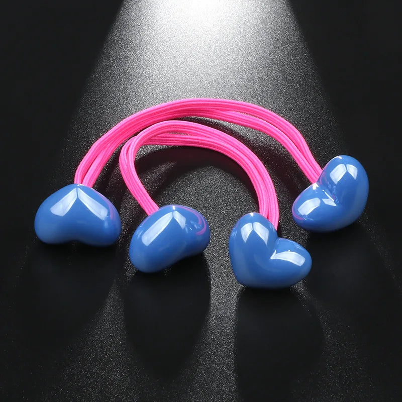 2 PCS Girls' Acrylic Love HairBand Elastic Curly Hair Rope