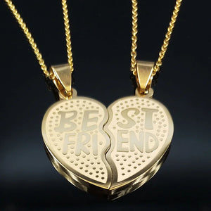 2 PCS Heart Stainless Steel Necklace for Gift Silver Friendship Necklace