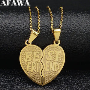 2 PCS Heart Stainless Steel Necklace for Gift Silver Friendship Necklace