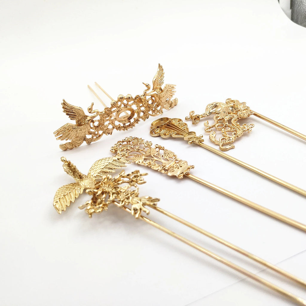 2 PCS KC Plated Hair Fork Vintage Alloy Hair Sticks DIY Hair Accessories