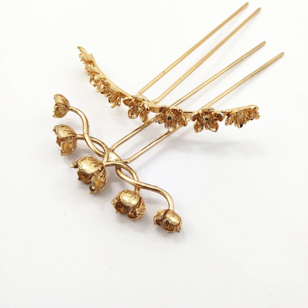 2 PCS KC Plated Hair Fork Vintage Alloy Hair Sticks DIY Hair Accessories