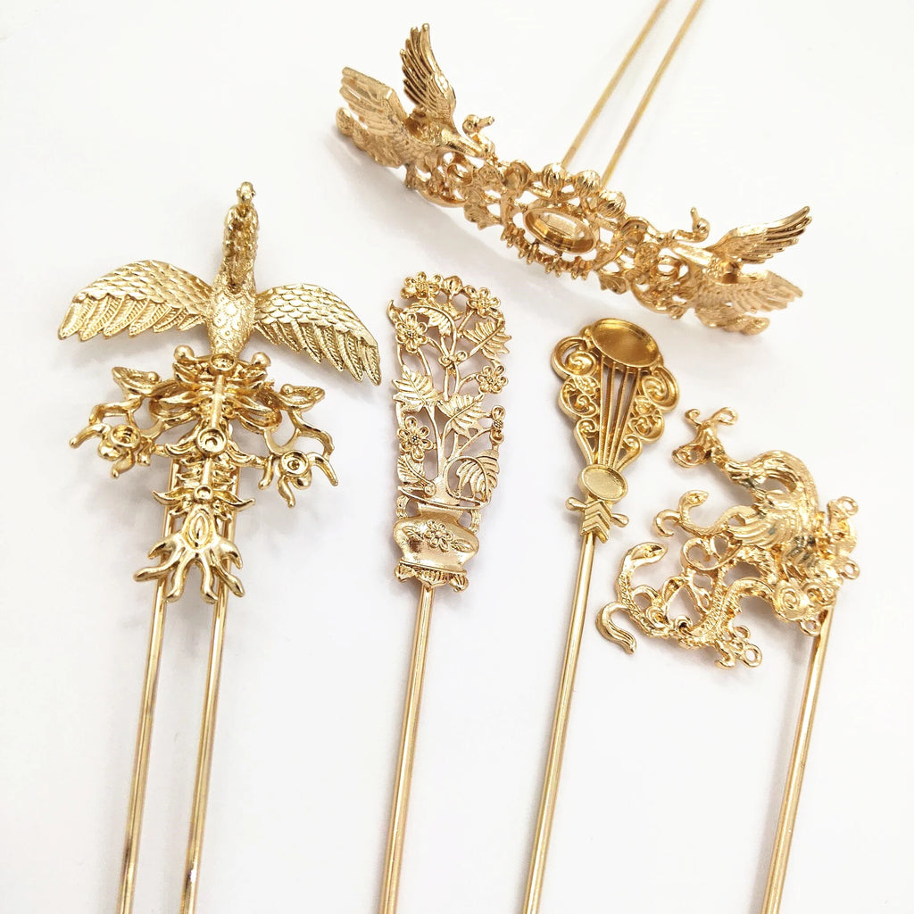 2 PCS KC Plated Hair Fork Vintage Alloy Hair Sticks DIY Hair Accessories