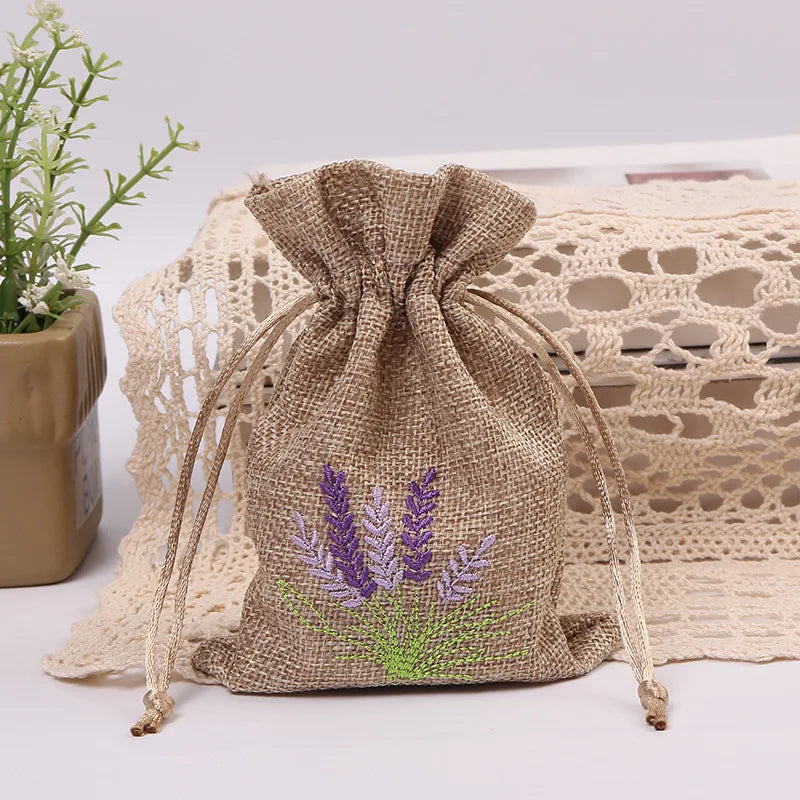 Embroidered Drawstring Gift Bag with Lavender Dried Flower Fragrance