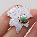 2 PCS Shell Pendant Mother Of Pearl Leaf-Shaped for DIY Jewelry Making