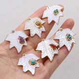 2 PCS Shell Pendant Mother Of Pearl Leaf-Shaped for DIY Jewelry Making
