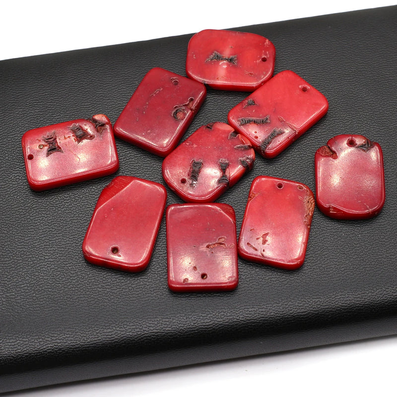 2 PCS Red Coral Rectangle Sea Bamboo Coral Pendant DIY Jewelry Making