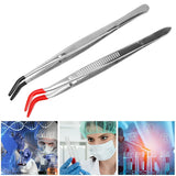 2 PCS Curved Bent Rubber Tip Stainless Steel Craft Tweezers