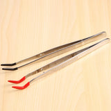 2 PCS Curved Bent Rubber Tip Stainless Steel Craft Tweezers