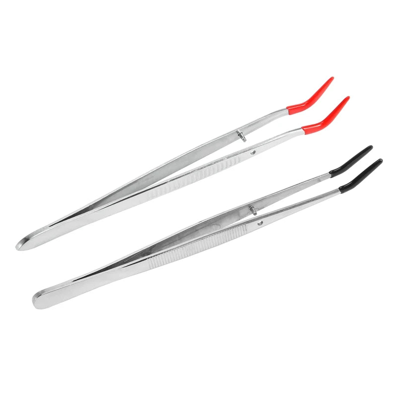 2 PCS Curved Bent Rubber Tip Stainless Steel Craft Tweezers