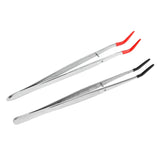 2 PCS Curved Bent Rubber Tip Stainless Steel Craft Tweezers