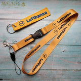 2 PCS Yellow Lufthansa Keychains Neck Strap Sleutelhanger