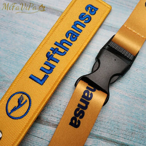 2 PCS Yellow Lufthansa Keychains Neck Strap Sleutelhanger