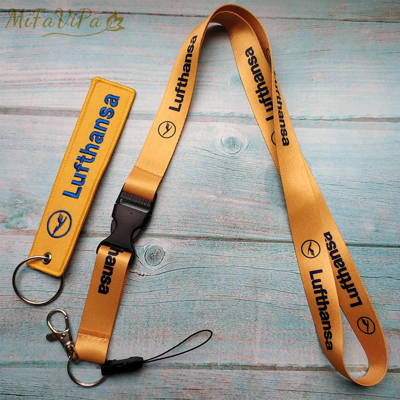 2 PCS Yellow Lufthansa Keychains Neck Strap Sleutelhanger