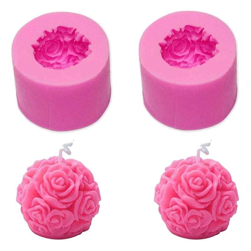 2 Pack 3D Rose Ball Candle Mold Soap Mold DIY Candle Making Silicone Mold
