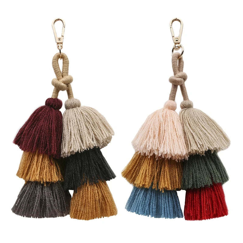 2 Pack Boho Pom Pom Tassel Bag Charm Keychain, Car Key Ring Pendant