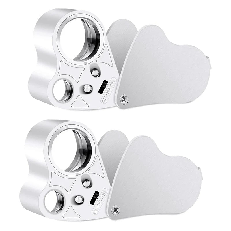 2 Pack Foldable Jewelry Loupe 30X 60X Lighted Illuminated Eye Magnifier