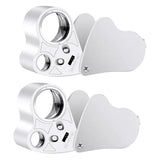 2 Pack Foldable Jewelry Loupe 30X 60X Lighted Illuminated Eye Magnifier