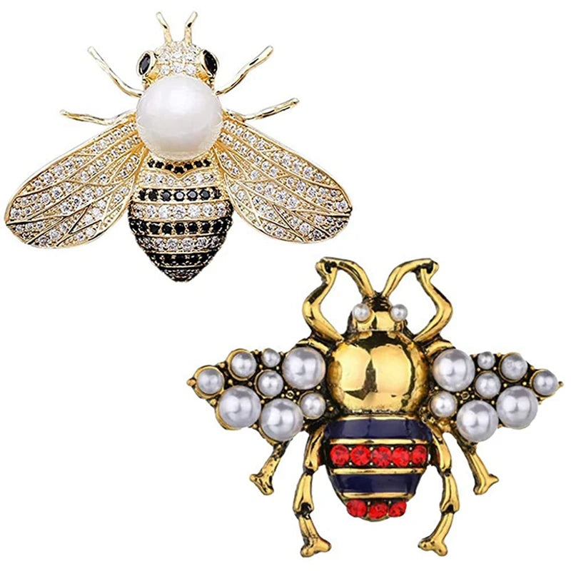 2-Pack Rhinestone Pearl Bee Brooch Pins Honey Bee Pendant Crystal Insect