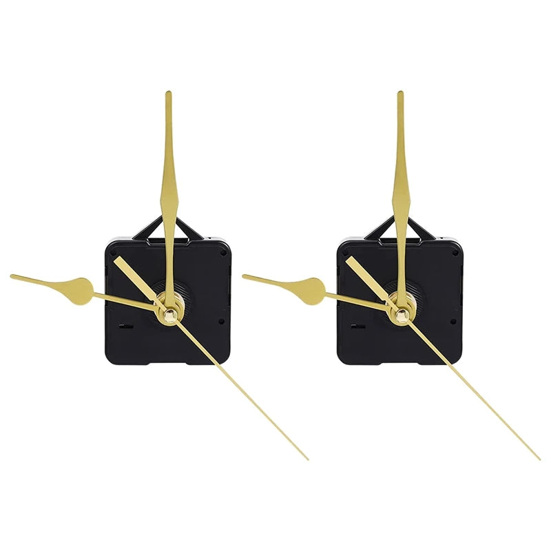 2 Pack Silent Quartz Clock Movement Long Shaft Replacement Kit (Gold)