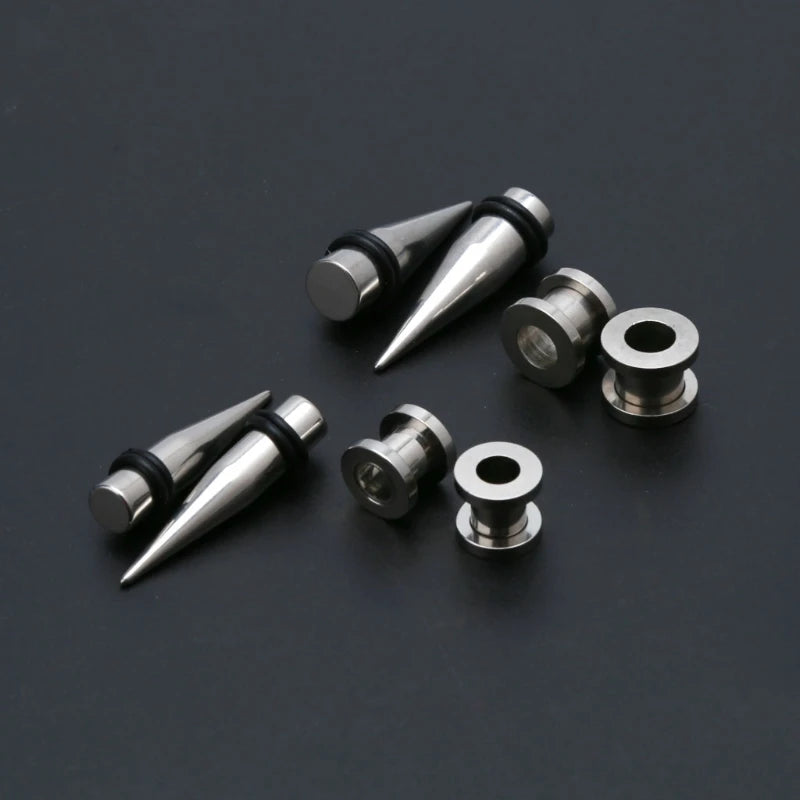 2 Pairs 1g 7mm and 9mm Steel Ear Eyelets Tapers Tunnels Stretching Kit