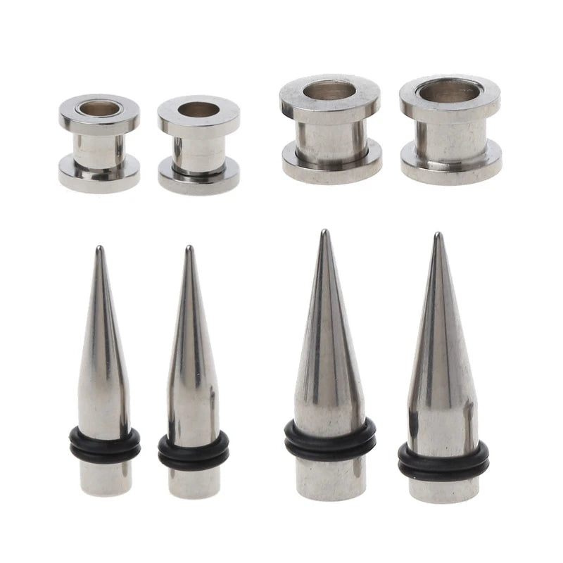 2 Pairs 1g 7mm & 9mm Steel Ear Tapers Tunnels Stretching