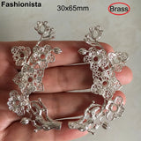4 pcs Brass Casted Flowers Branch 30x65mm Silver Filigree Tree Hollow Flowers