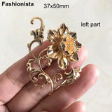 2 Pairs Filigree Peony Flower Ornament 3D Brass Flowers 37x50mm Gold/Silver