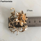 2 Pairs Filigree Peony Flower Ornament 3D Brass Flowers 37x50mm Gold/Silver