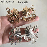 2 Pairs Filigree Peony Flower Ornament 3D Brass Flowers 37x50mm Gold/Silver