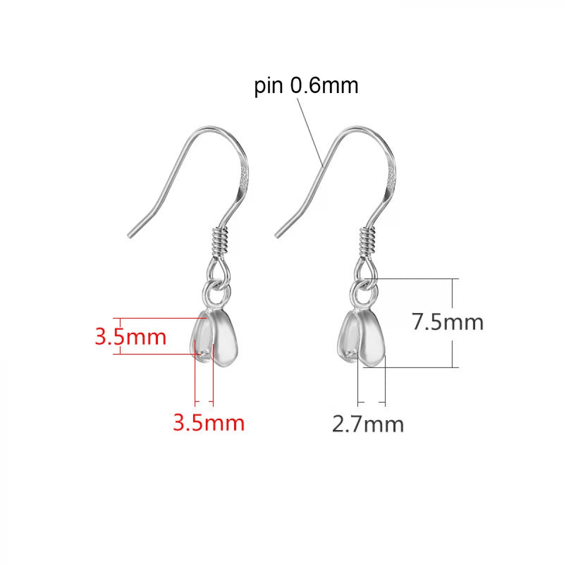 925 Sterling Silver Glossy Ear Hook Earrings Blank Base DIY Jewelry Making