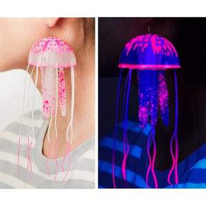 2 Pairs Glow-in-the-Dark Jellyfish Earrings Textured Fringe Statement Earrings