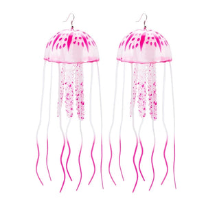 2 Pairs Glow-in-the-Dark Jellyfish Earrings Textured Fringe Statement Earrings