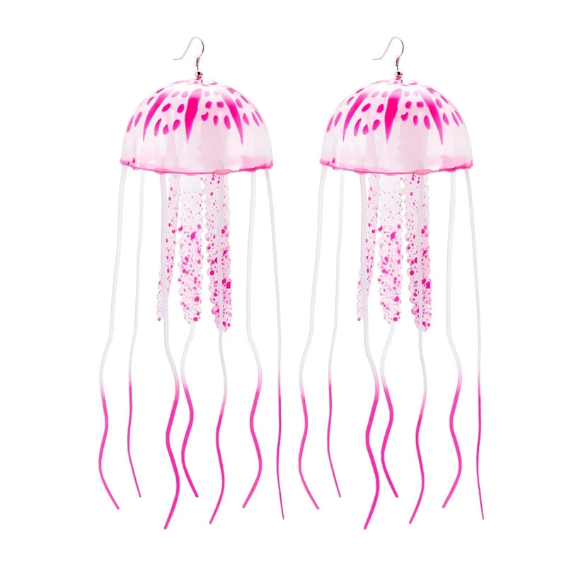 2 Pairs Glow-in-the-Dark Jellyfish Earrings Textured Fringe Statement Earrings